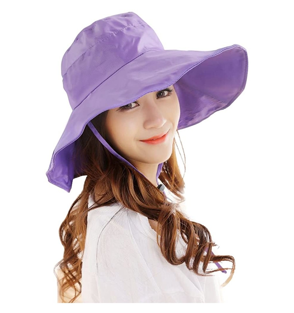 Rain Hats Outdoor UV Protection Rain Cap Waterproof Rain Hat Wide Brim Bucket Hat - Purple - CM184X86UYR $14.50