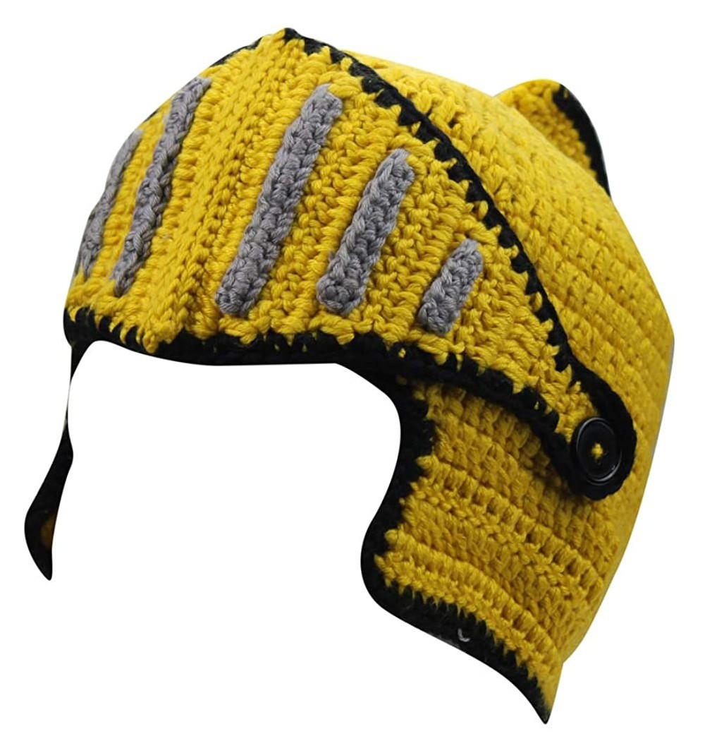 Skullies & Beanies Mens Winter Crochet Knight Skull Slouchy Ski Beanie Removable Face Mask Cap Hat - Yellow - CA18KA237TA $9.19
