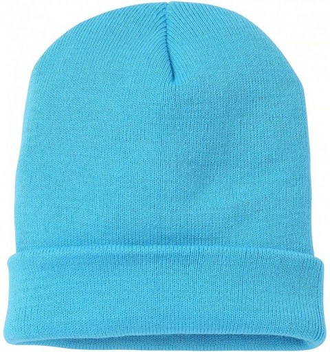 Skullies & Beanies Soft-Knit Turn Up Beanie Hat - Slouchy Beanie Hat - Tropical Blue - CS12O1LT7VC $6.93