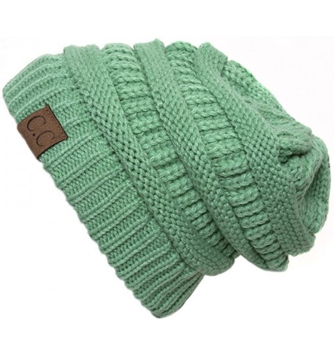 Skullies & Beanies Thick Soft Knit Oversized Beanie Cap Hat - Sage - CS129ZMJTVV $10.87