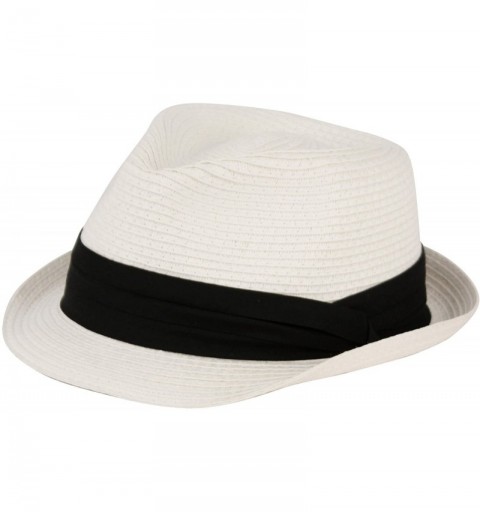 Fedoras Men's Summer Stingy Short Brim Derby Fedora Pleated Hatband Hat - White - CU12F9BZU3D $24.50