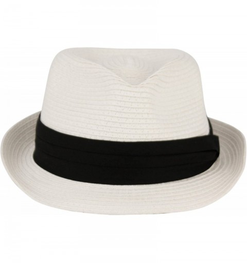 Fedoras Men's Summer Stingy Short Brim Derby Fedora Pleated Hatband Hat - White - CU12F9BZU3D $14.43