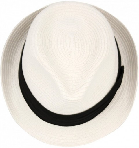 Fedoras Men's Summer Stingy Short Brim Derby Fedora Pleated Hatband Hat - White - CU12F9BZU3D $14.43