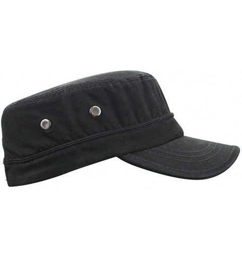 Baseball Caps Mens 100% Cotton Flat Top Running Golf Army Corps Military Baseball Caps Hats - Pleated Black - CC18RL67M6K $8.94