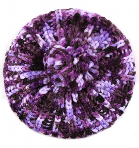Berets Winter Multi Color Pom Pom Knit Beret Hat - Purple - CJ128LYVVMJ $10.11