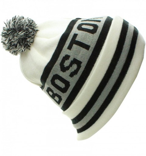 Skullies & Beanies USA Favorite City Cuff Winter Beanie Knit Pom Pom Hat Cap - Boston - White Black - C611Q2TZ8CZ $10.08