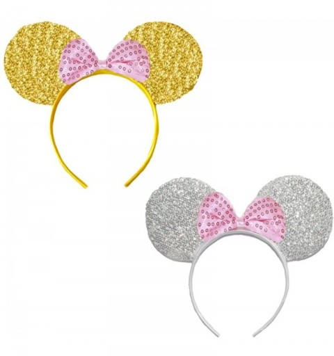 Headbands Miki Mini Sequin Bow and Glittering Ears Headband 2 Pieces Assorted Color Set (GdS-SVP) - C712NA8NCQV $9.34