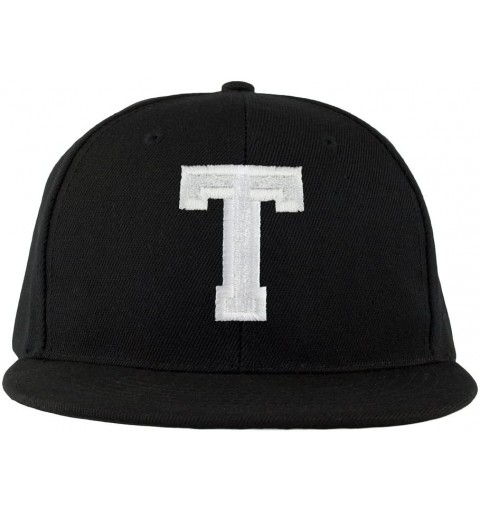Baseball Caps ABC Embroidered Letter Snapback Cap in Black White with Letters A to Z - T - CP1216WT9JZ $7.14