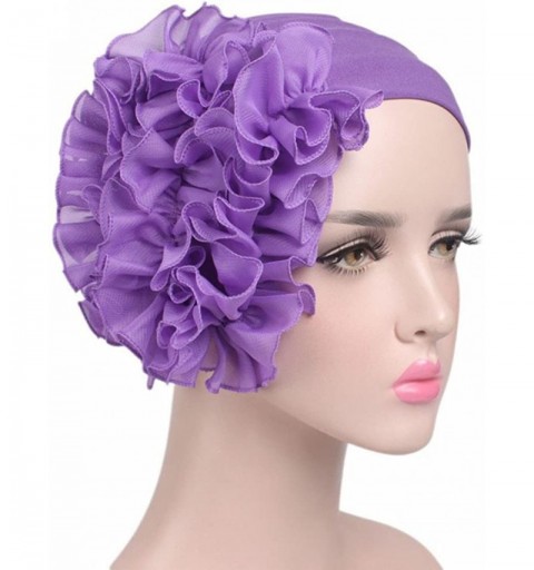 Skullies & Beanies Women Flower Cancer Chemo Hat Beanie Scarf Turban Head Wrap Cap Headband - Purple - C6187WI4OYC $8.29