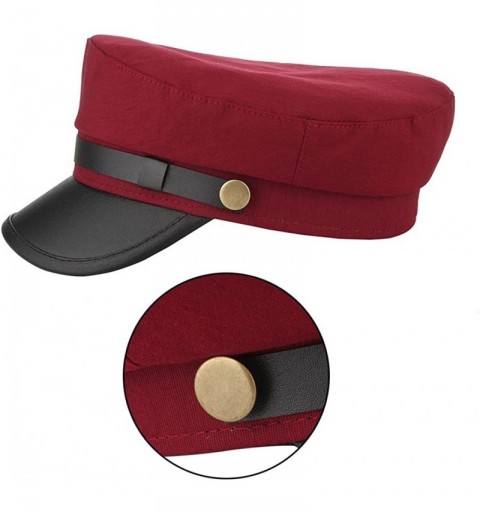 Fedoras Unisex Classic British Flat Top Fisherman Hat Cotton Breton Fiddler Hat - Dark Red - CI18HENI3DN $10.07