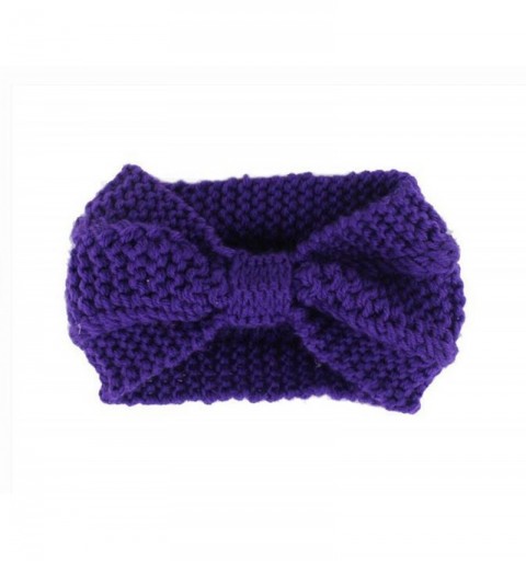Headbands Women's Bowknot Design Winter Warm Twist Knitted Wool Headgear Crochet Headband Head Wrap Hairband(Dark Purple) - C...