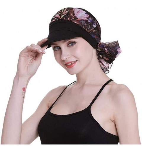Newsboy Caps Newsboy Cap for Women Chemo Headwear with Scarfs Gifts Hair Loss Available All Year - Black - CW18LWZQT9Z $20.93