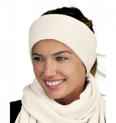 Cold Weather Headbands Unisex Winter Thick Ribbed Knit Stretchy Plain Ear Warmer Headband - Ivory - CY18Y423E8N $21.32