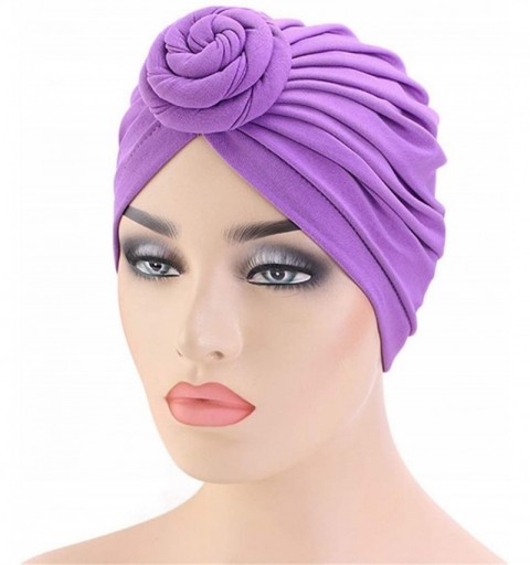 Skullies & Beanies Womens Big Flower Turban Beanie Elegant Cap Head Wrap Stretch Long Hair Scarf Headscarf - 441-beige - CY19...