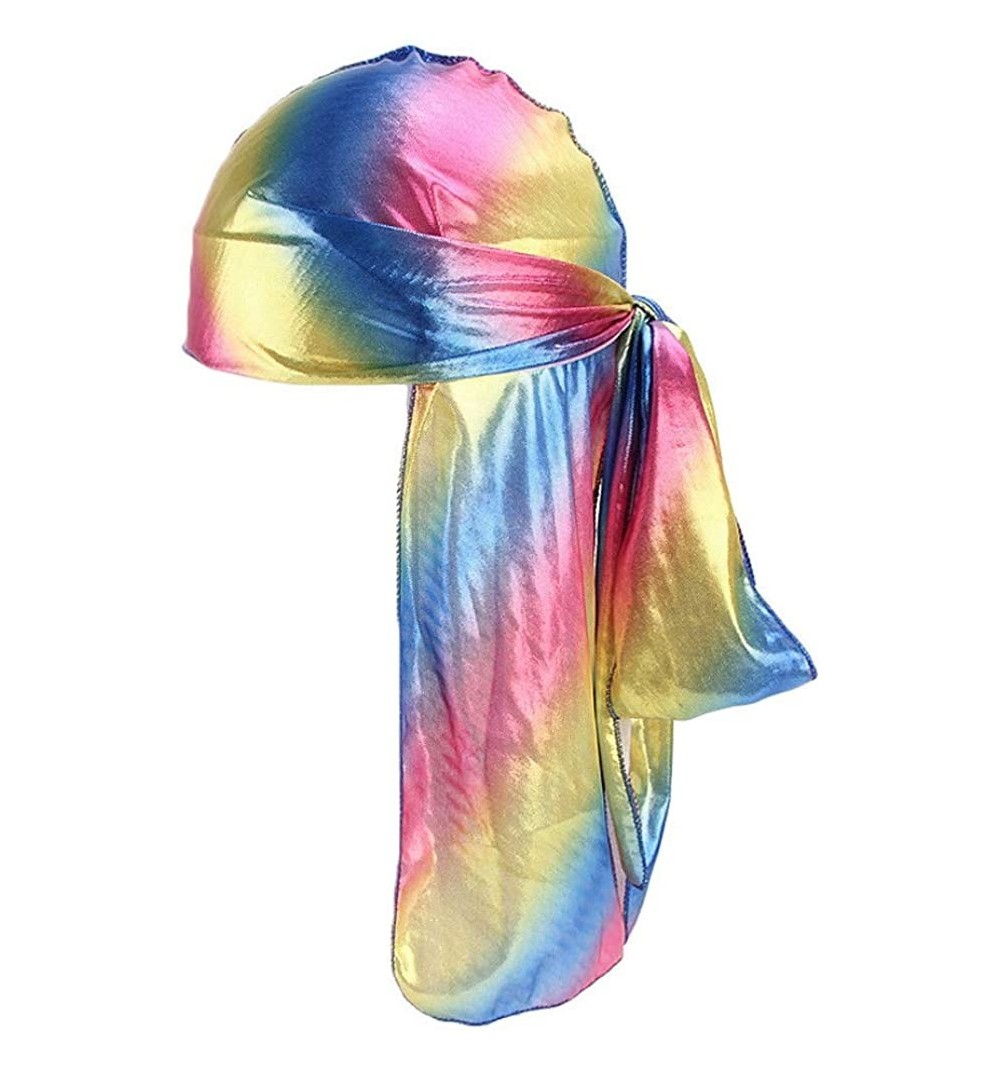 Baseball Caps Silky BandanaHat Girls Women Polyester Hair Wrap Rainbow Color Sunlucky AW2019 - E - CE18YMNWZ9D $6.77
