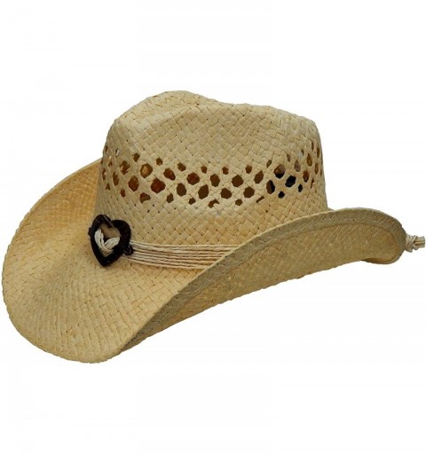 Cowboy Hats Boho Hip Cowboy Hat with Heart Concho- Natural Toyo Straw- Shapeable Brim - Natural - CV11QG7XMKD $20.67