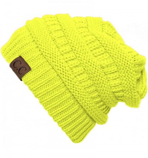 Skullies & Beanies Thick Knit Soft Stretch Beanie Cap - Neon Yellow - CB11PEGPD3L $9.96