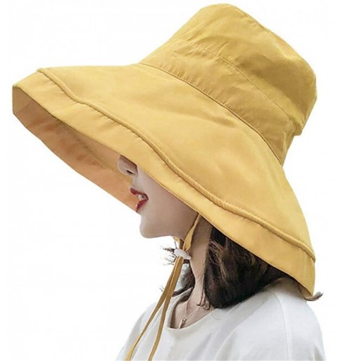 Sun Hats Women's Foldable Flap Cover UV Protective Wide Brim Bucket Cotton Beach Sun Hat Summer Hat - Yellow - CR18W7Q8XOY $8.57