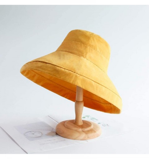 Sun Hats Women's Foldable Flap Cover UV Protective Wide Brim Bucket Cotton Beach Sun Hat Summer Hat - Yellow - CR18W7Q8XOY $8.57