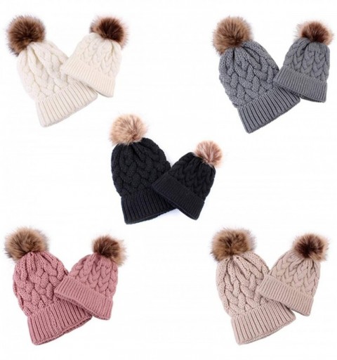 Skullies & Beanies 2PCS Mother&Baby Hat Parent-Child Hat Family Matching Cap Winter Warmer Knit Wool Beanie Ski Cap - Black -...