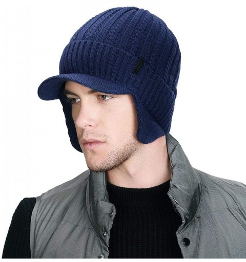 Newsboy Caps Unisex Knit Beanie Visor Cap Winter Hat Fleece Neck Scarf Set Ski Face Mask 55-61cm - 00773-navy - CS18YZ83C7N $...