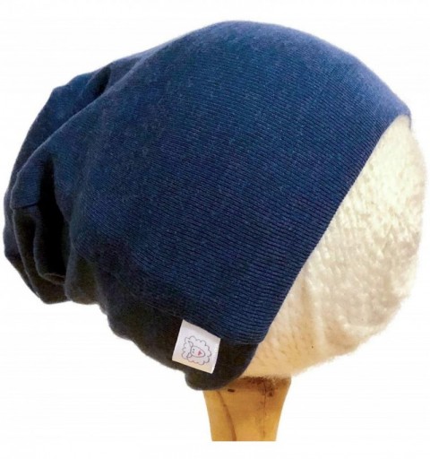 Skullies & Beanies Pure Organic Merino Wool Hat- Slouchy Beanie- Toque- Knit Cap- Skully- Balaclava - Blue Night - C618I4I25H...