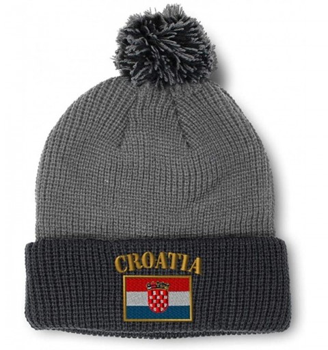 Skullies & Beanies Winter Pom Pom Beanie for Men & Women Croatia Flag Embroidery Skull Cap Hat - Grey Black - CW18ZH7C7R4 $10.44