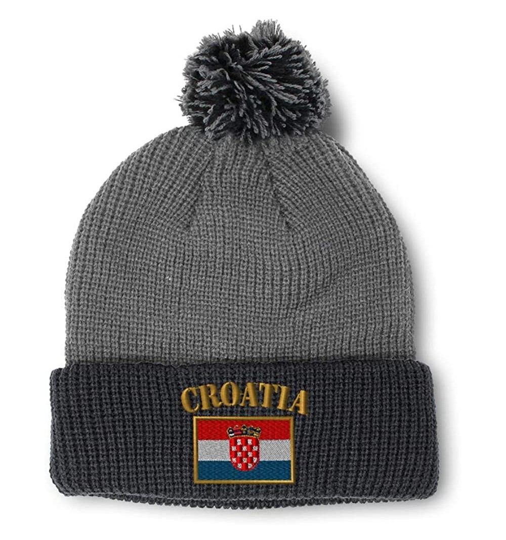 Skullies & Beanies Winter Pom Pom Beanie for Men & Women Croatia Flag Embroidery Skull Cap Hat - Grey Black - CW18ZH7C7R4 $10.44