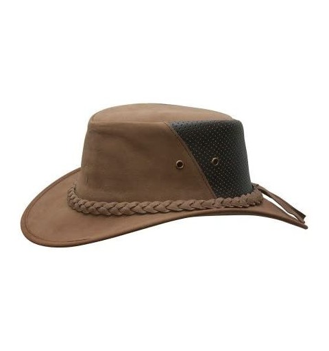 Sun Hats Men's Down Under Leather Breezer Hat- Dark - Mocha - CZ11DXLCMXX $105.78
