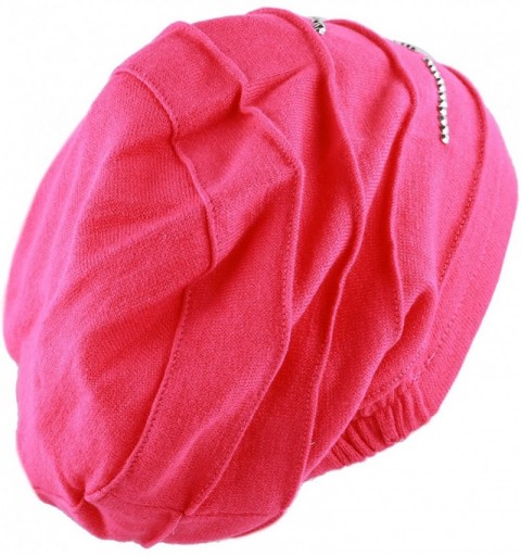 Skullies & Beanies Women's Knit Handmade Fleece Lined Slouchy Baggy Beanie Skully Hat - Hot Pink - C0126IAQZR3 $12.96