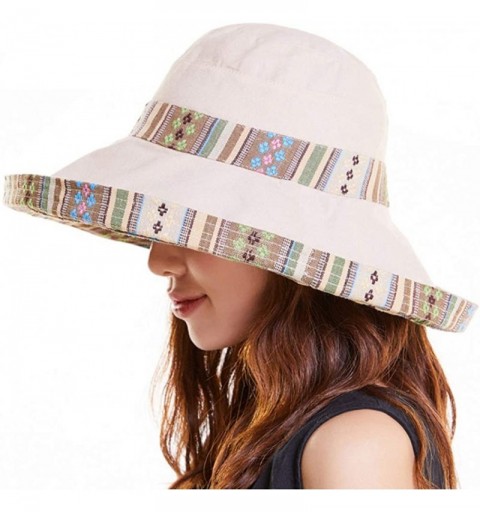 Sun Hats Bucket Hat for Women Double Side Wear Hat Girls Large Wide Brim Hat Packable Visor Caps - Beige(tw) - CC18T5MN00Z $1...