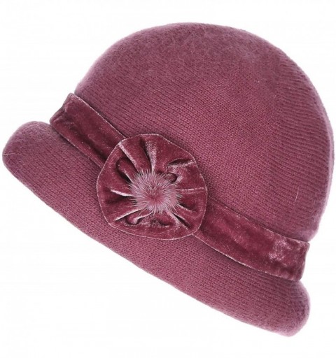 Skullies & Beanies Women's Gatsby 1920s Winter 100% Rabbit Cap Beret Beanie Cloche Bucket Hat - Rose Red - CW18L6X09DL $13.39