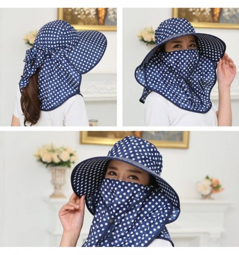 Sun Hats Women Wide Brim Summer Sun Flap Cap Hat Neck Cover Face Mask UPF 50+ - 2229-navy Blue - C218683AEGN $9.35