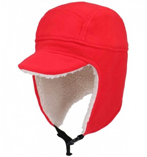 Skullies & Beanies Men's Fleece Warm Winter Hats with Visor Windproof Earflap Skull Cap - Red - C118Z2R0O46 $10.15