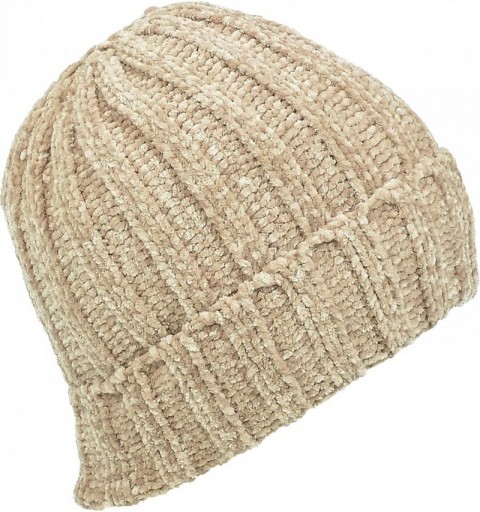 Skullies & Beanies Women's Chenille Rib Knit Hat Foldover Beanie Faux Fur Lined - 03 Beige - C718IKDGCWZ $14.05
