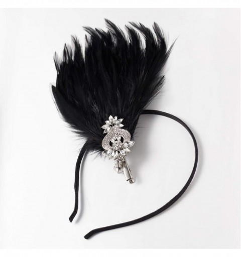 Headbands 1920s Feather Headpiece Flapper Headband- Roaring 20s Hair Accessories Great Gatsby Hair Clip Black - Black - C118W...