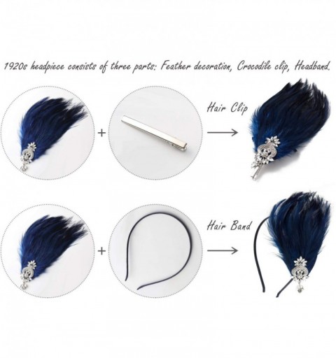 Headbands 1920s Feather Headpiece Flapper Headband- Roaring 20s Hair Accessories Great Gatsby Hair Clip Black - Black - C118W...