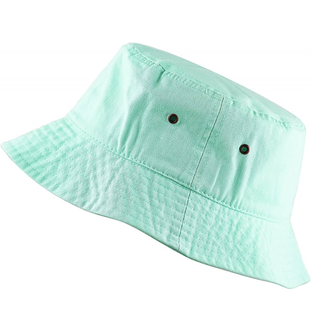 Bucket Hats Unisex 100% Cotton Packable Summer Travel Bucket Beach Sun Hat - Aqua - CF17X3IDY7Z $10.42