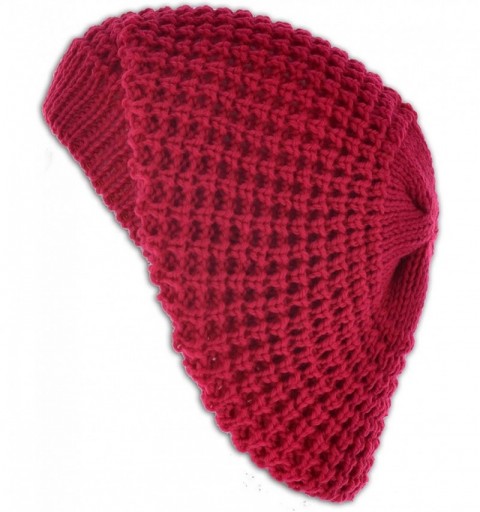 Skullies & Beanies Knit Crochet Beanie Tam - Hot Pink - CE11HD8HJNP $7.87