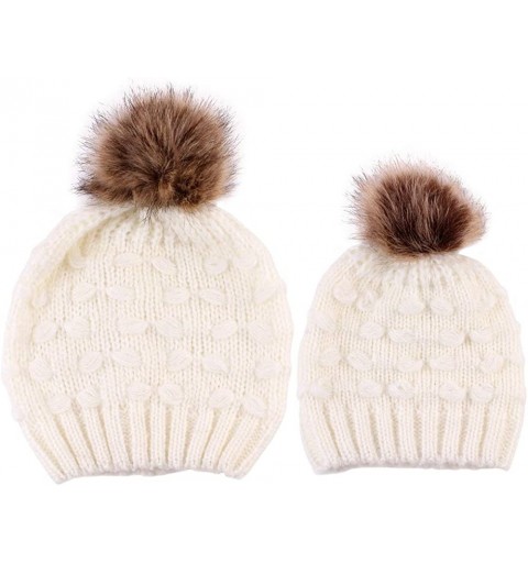 Skullies & Beanies Women Beanie Hat Family Matching Mom and Baby Knit Cap Pom Pom Beanie Warm Hat Thick Winter Hat - Mom-whit...