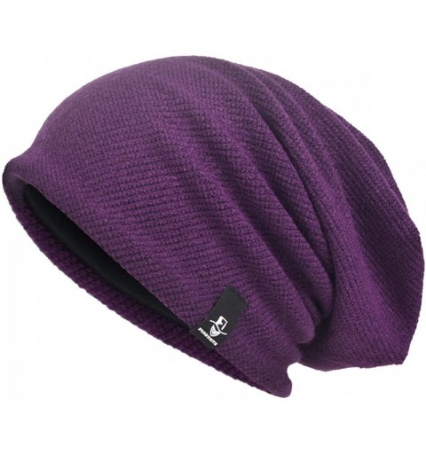 Berets Women's Slouch Beanie Long Baggy Skull Cap Turban Winter Beret Hat - Solid Purple - CY18Y4KIWAW $11.56