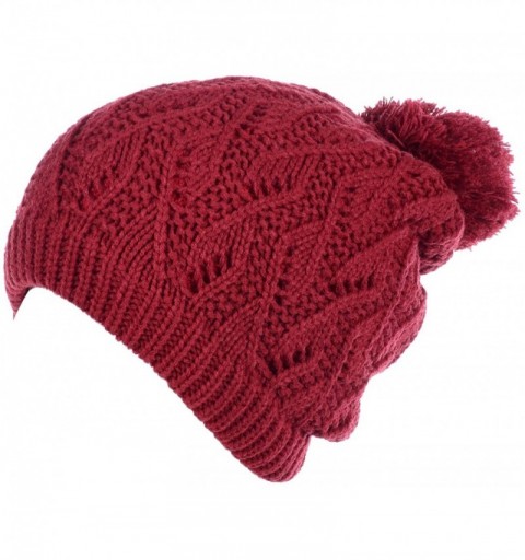 Skullies & Beanies Winter Big Pom Pom Beanie Hat Wool Blend Fleece Lined Color Block 2 Styles - Red Pom - CN18XQGHK6G $19.01