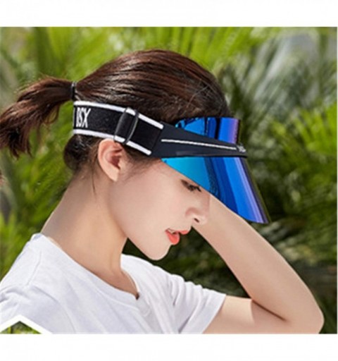 Sun Hats Plastic Sun Visor UV Hat Protection Cap Hologram Wide Brim Outdoor Sports Headband Cap - Blue - CG18U9089U9 $13.39
