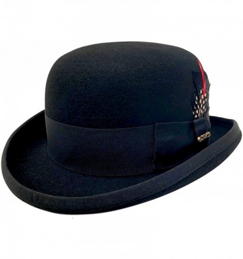 Fedoras One Fresh Classic Bowler Derby 100% Wool Dress Folk Curled Brim Hat - Black - CB18COTZ8D0 $33.27