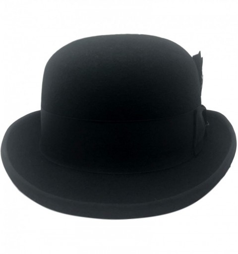 Fedoras One Fresh Classic Bowler Derby 100% Wool Dress Folk Curled Brim Hat - Black - CB18COTZ8D0 $33.27