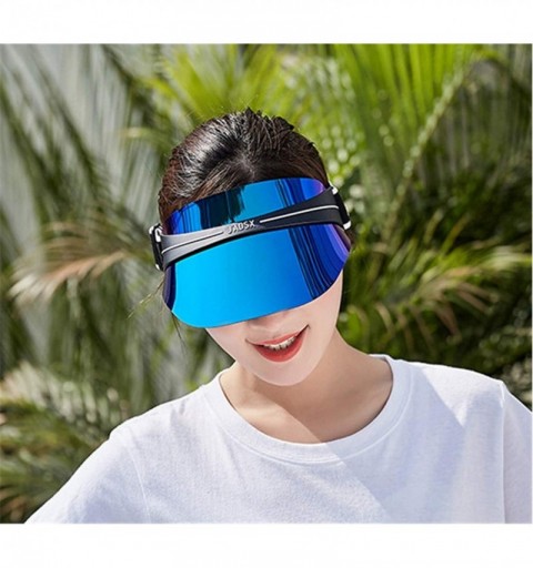 Sun Hats Plastic Sun Visor UV Hat Protection Cap Hologram Wide Brim Outdoor Sports Headband Cap - Blue - CG18U9089U9 $13.39