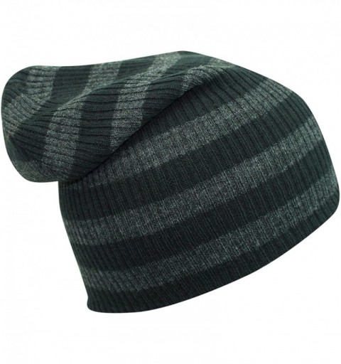 Skullies & Beanies Dark Gray Striped Knit Slouchy Beanie Cap Hat - CR11TT3G5NH $18.42
