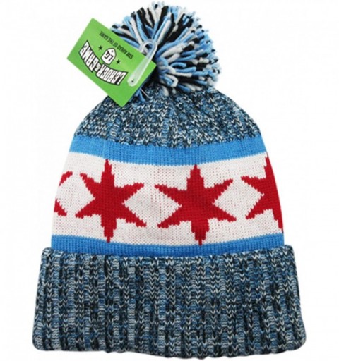 Skullies & Beanies Chicago Flag Knit Warm Fleece Insulation New Leader Era Beanie Toque Pom Hat Cap Blue - C21929MEN6K $14.44