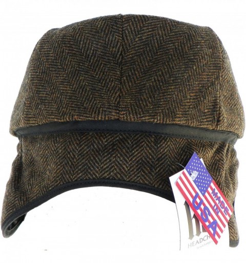Newsboy Caps Made in USA Herringbone or Solid Ear Flap Ivy Cap Winter Hat 100% Wool - Brown - CM11QCJHYN1 $43.82