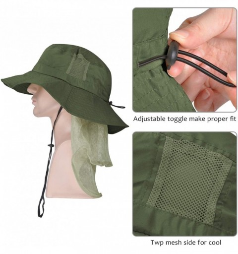 Sun Hats Outdoor Fishing Hat with Neck Flap Wide Brim Adjustable Safari Cap - 2 Forest Green Mesh - CI18QGEK0K8 $10.37